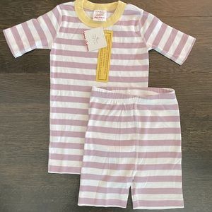 Size 8 NWT Hanna Andersson Organic Striped Short John Set Lavender & White